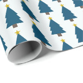 Blauwe Kerstboom en Gouden Ster Cadeaupapier (Rol Hoek)