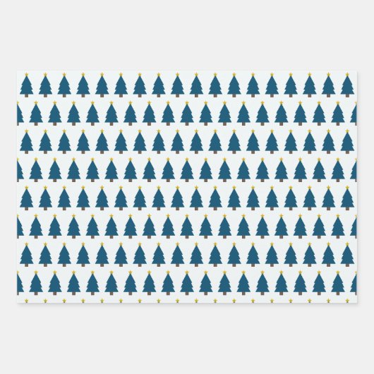 Blauwe Kerstboom en Gouden Ster, zij-aan-zij Inpakpapier Vel (Voorkant)