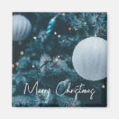 Blauwe kerstboom en kerstballen magneet (Voorkant)