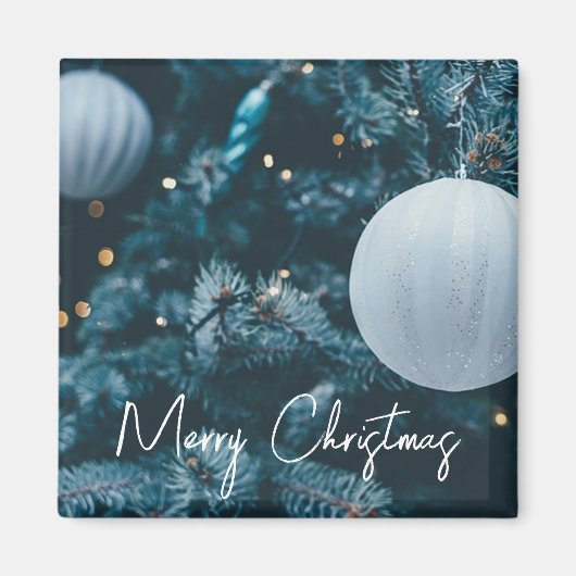 Blauwe kerstboom en kerstballen magneet (Voorkant)