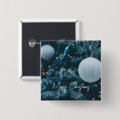 Blauwe kerstboom en kerstballen vierkante button 5,1 cm (Voorkant /achterkant)