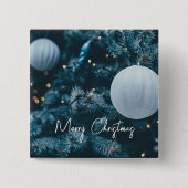 Blauwe kerstboom en kerstballen vierkante button 5,1 cm (Voorkant)