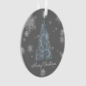 Blauwe kerstboom en Ornament met sneeuwvlokken (voorkant)