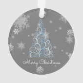 Blauwe kerstboom en Ornament met sneeuwvlokken (achterkant)