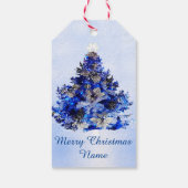 Blauwe kerstboom en sneeuwvlokken cadeaulabel (Achterkant)