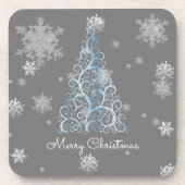 Blauwe kerstboom en sneeuwvlokken Kunststof Onderz Bier Onderzetter (Voorkant)