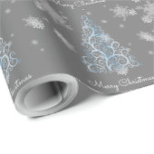 Blauwe kerstboom en sneeuwvlokken Verpakkingspapie Cadeaupapier (Rol Hoek)