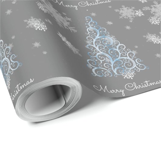 Blauwe kerstboom en sneeuwvlokken Verpakkingspapie Cadeaupapier (Rol Hoek)
