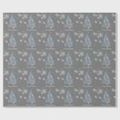 Blauwe kerstboom en sneeuwvlokken Verpakkingspapie Cadeaupapier (Vlak)