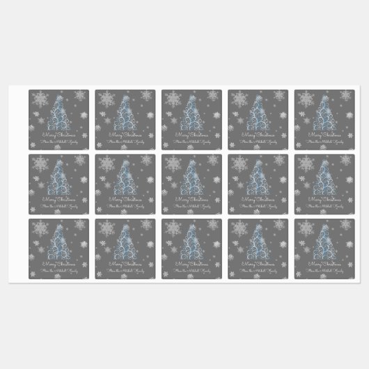 Blauwe kerstboom en Snowflakes baklabels Labels (Vel)