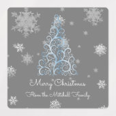 Blauwe kerstboom en Snowflakes baklabels Labels (Design 2)