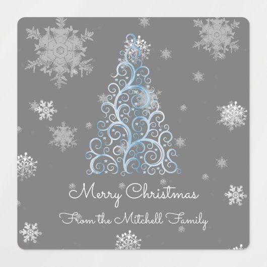Blauwe kerstboom en Snowflakes baklabels Labels (Design 2)
