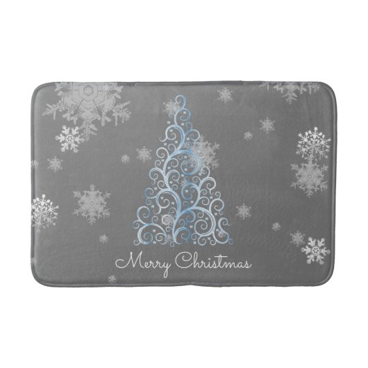 Blauwe kerstboom en snowflakes Bath Mat (Voorkant)