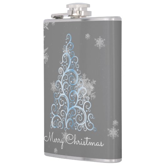 Blauwe kerstboom en Snowflakes fles Heupfles (Links)