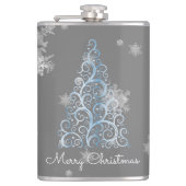 Blauwe kerstboom en Snowflakes fles Heupfles (Voorkant)