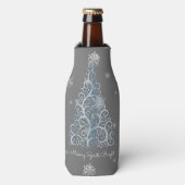 Blauwe kerstboom en Snowflakes flessenkoeler Flesjeskoeler (Fles Voorkant)