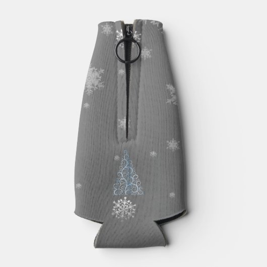 Blauwe kerstboom en Snowflakes flessenkoeler Flesjeskoeler (Achterkant)