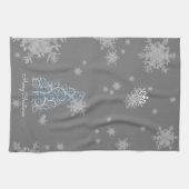 Blauwe kerstboom en Snowflakes keukenhanddoek (Horizontaal)