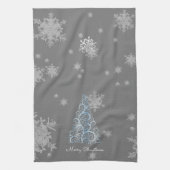 Blauwe kerstboom en Snowflakes keukenhanddoek (Verticaal)