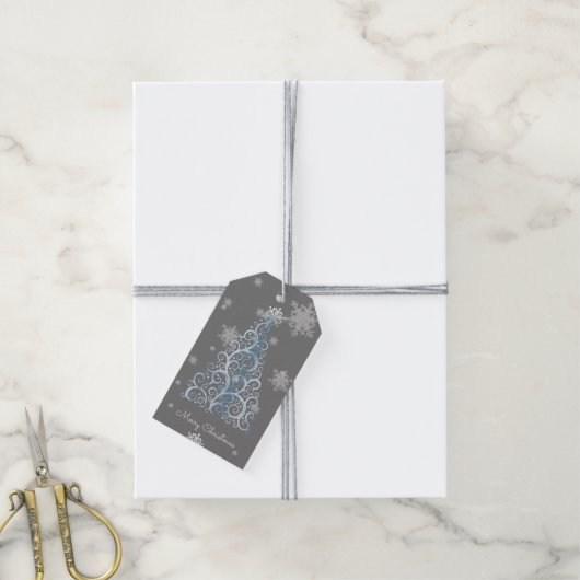Blauwe kerstboom en Snowflakes Label Cadeaulabel (Met Touw)
