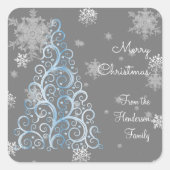 Blauwe kerstboom en Snowflakes Sticker (Voorkant)