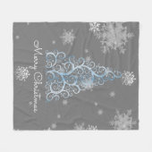 Blauwe kerstboom en Snowflakes vlooienbak Fleece Deken (Voorkant (Horizontaal))