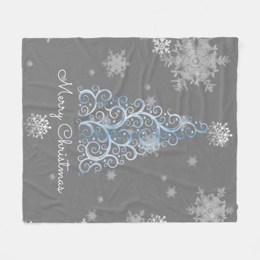 Blauwe kerstboom en Snowflakes vlooienbak Fleece Deken (Voorkant (Horizontaal))