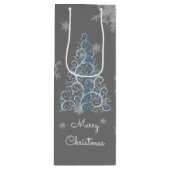 Blauwe kerstboom en Snowflakes Wijn Gift Bag Wijn Cadeautas (Voorkant)