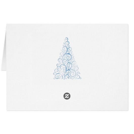 Blauwe kerstboom en Wenskaart met sneeuwvlokken (Achterkant Horizontaal)