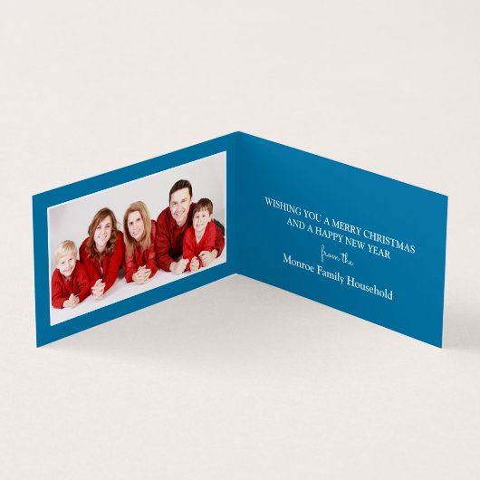 Blauwe Kerstboom, Familie Foto Kerstmis Kaart Visitekaartje (Binnen)
