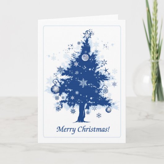 Blauwe Kerstboom Feestdagen Kaart (Voorkant)