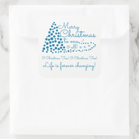 Blauwe kerstboom, feestvierkant sticker (Tas)