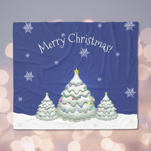 Blauwe kerstboom fleece deken