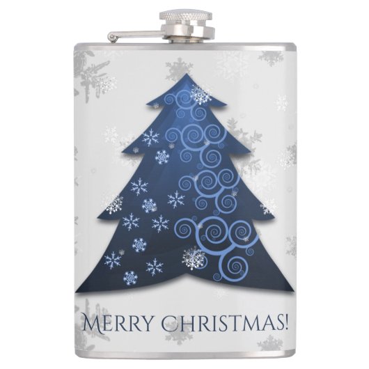 Blauwe Kerstboom Fles Heupfles (Voorkant)