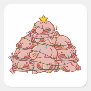 Blauwe kerstboom Funny Animal Kerstmis Vierkante Sticker
