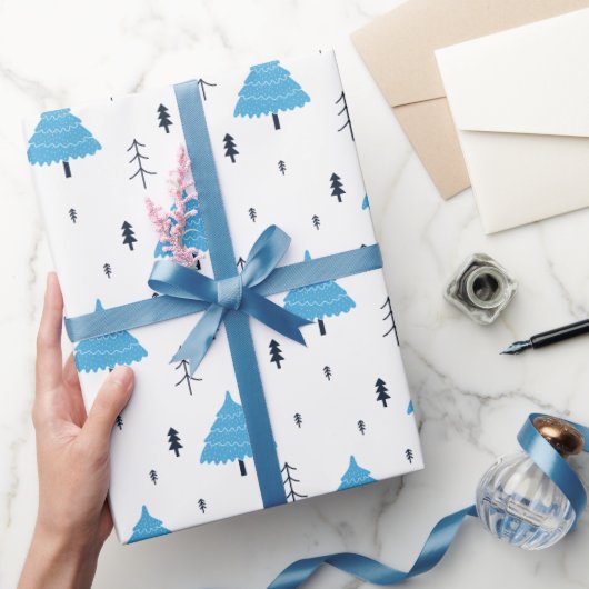 Blauwe kerstboom gepatterd cadeaupapier (Geschenken)