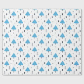 Blauwe kerstboom gepatterd cadeaupapier (Vlak)