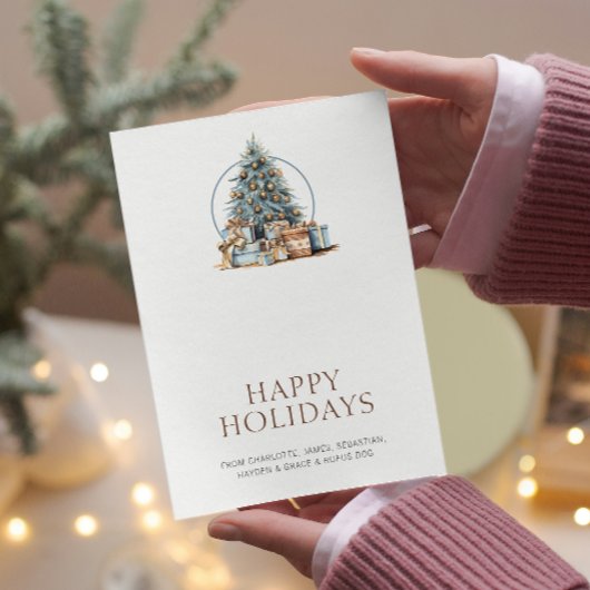 Blauwe Kerstboom gepersonaliseerd Feestdagenkaart