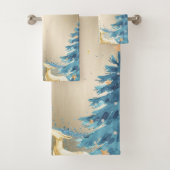 Blauwe Kerstboom, Gouden Rendieren, Sneeuwvlokken Bad Handdoek (Insitu)