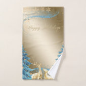 Blauwe Kerstboom, Gouden Rendieren, Sneeuwvlokken Bad Handdoek (Handdoek)