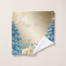 Blauwe Kerstboom, Gouden Rendieren, Sneeuwvlokken Bad Handdoek