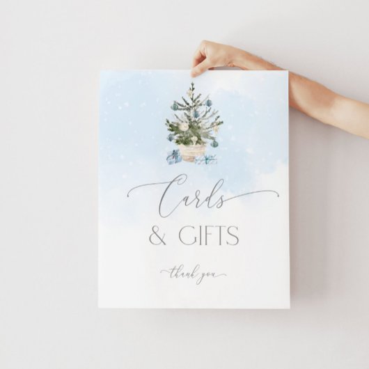 Blauwe kerstboom Kaarten en geschenken Poster