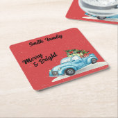 Blauwe kerstboom kartonnen onderzetters (Schuin)