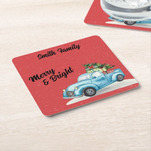 Blauwe kerstboom kartonnen onderzetters (Schuin)