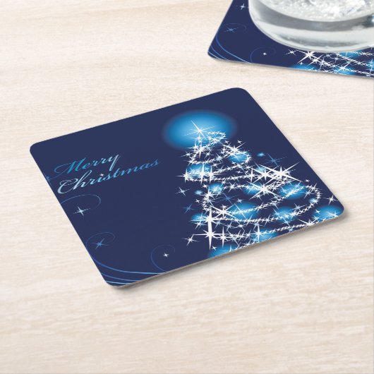 Blauwe kerstboom kartonnen onderzetters (Schuin)