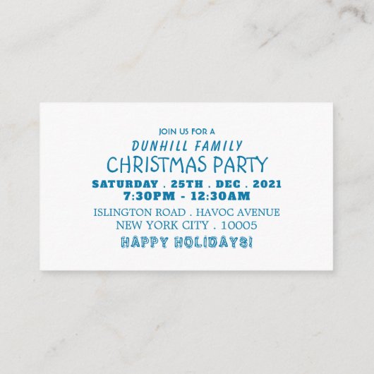 Blauwe kerstboom, kerstfeestkaartje uitnodigen informatiekaartje (Achterkant)