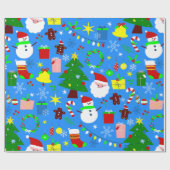 blauwe kerstboom-kerstman cadeaupapier (Vlak)