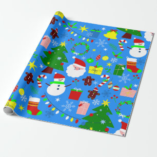 blauwe kerstboom-kerstman cadeaupapier
