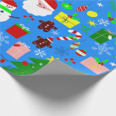 blauwe kerstboom-kerstman cadeaupapier (Hoek)