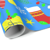 blauwe kerstboom-kerstman cadeaupapier (Rol Hoek)